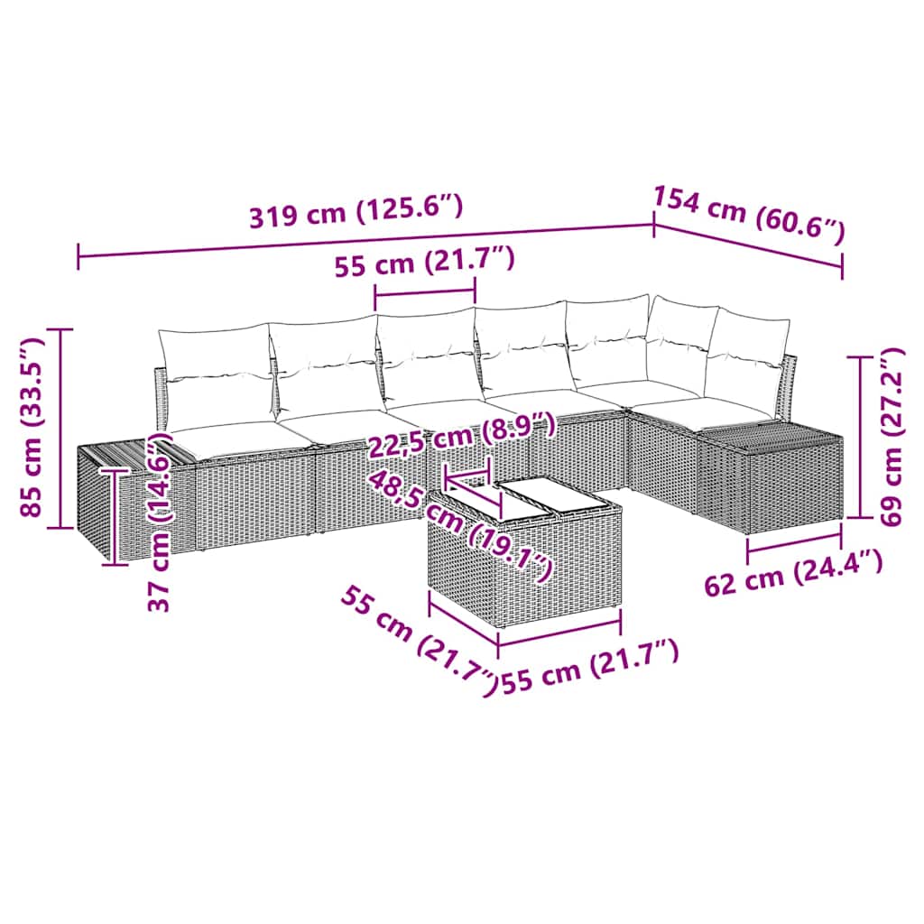 Set Divano da Giardino 7 pcs Nero e Crema polyrattan | homemem39
