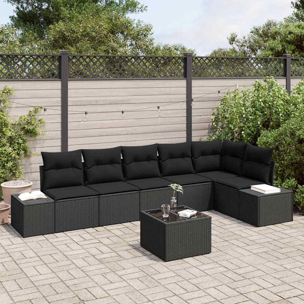 Set Divano da Giardino con cuscino 7 pcs Nero polyrattan | homemem39