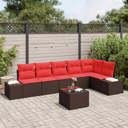 Set Divano da Giardino con cuscino 7 pcs Marrone polyrattan | homemem39