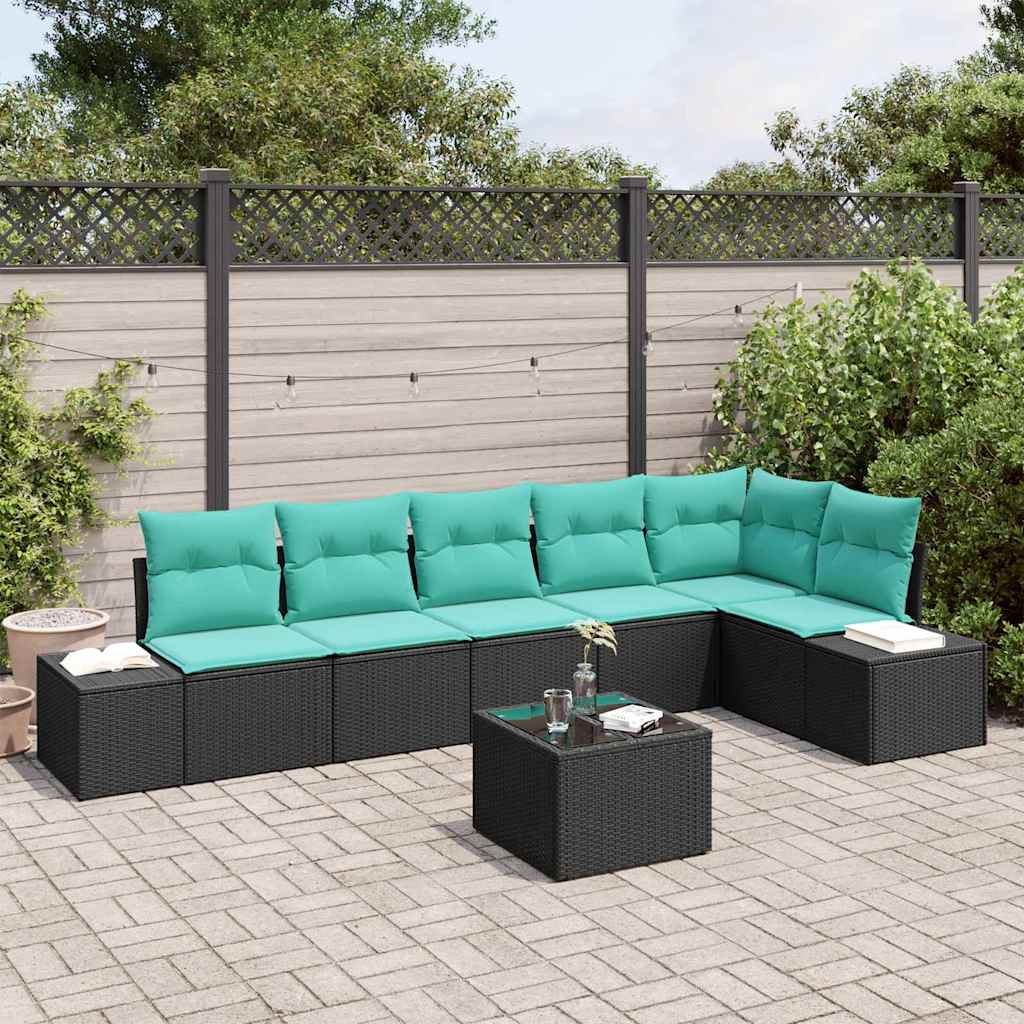 Set Divano da Giardino 7 pz Nero polyrattan