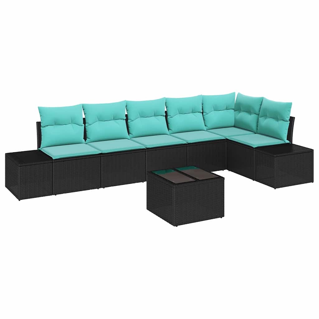 Set Divano da Giardino 7 pz Nero polyrattan