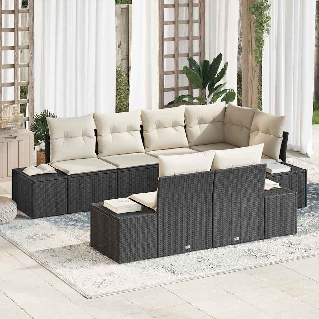 Set Divano da Giardino 7 pz Nero e Crema polyrattan | homemem39