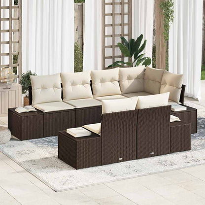 Set Divano da Giardino 7 pcs Marrone e crema Poly Rattan | homemem39