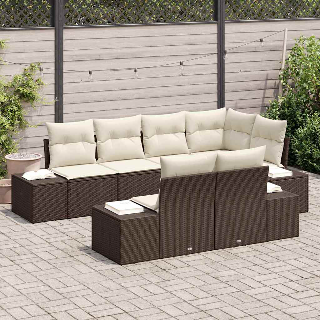 Set Divano da Giardino 7 pcs Marrone e crema Poly Rattan | homemem39