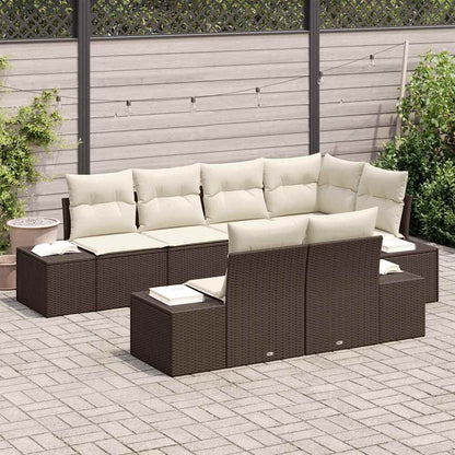 Set Divano da Giardino 7 pcs Marrone e crema Poly Rattan | homemem39