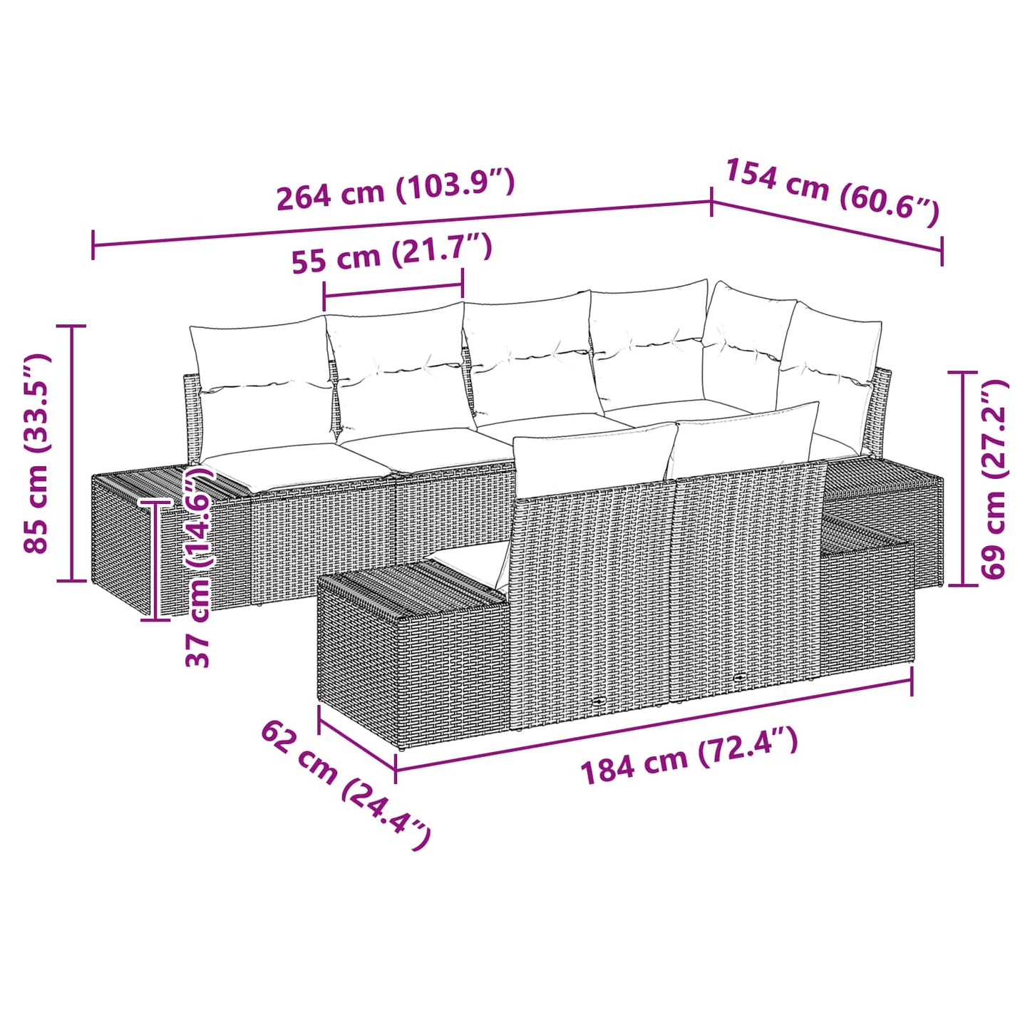 Set Divano da Giardino 7 pz Nero polyrattan | homemem39