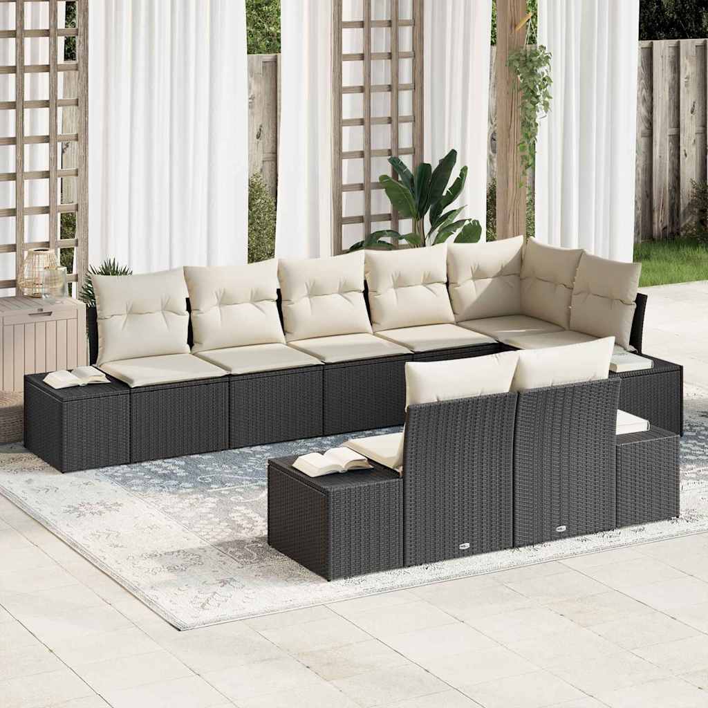 Set Divano da Giardino 8 pcs Nero e Crema polyrattan | homemem39