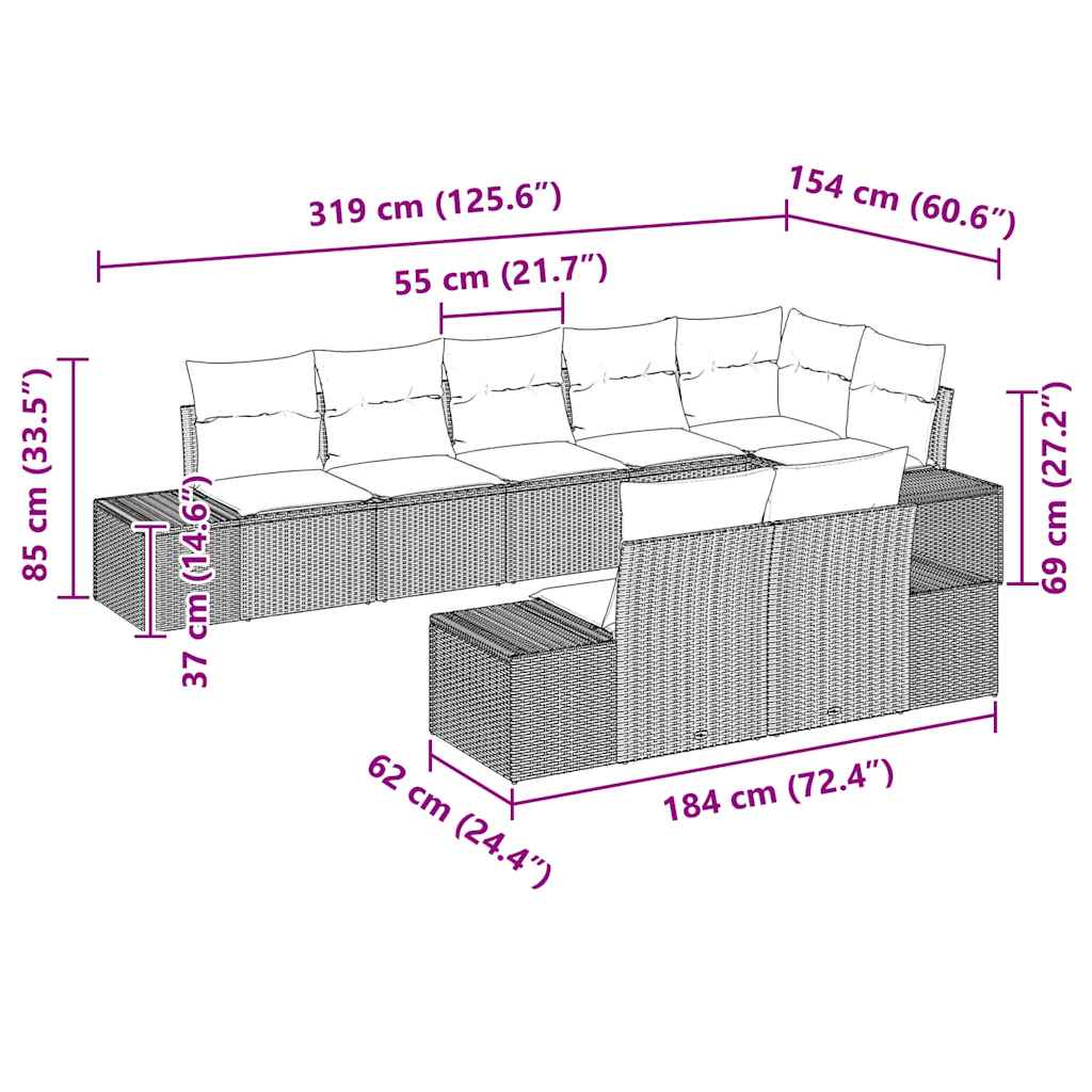 Set Divano da Giardino 8 pcs Nero e Crema polyrattan | homemem39
