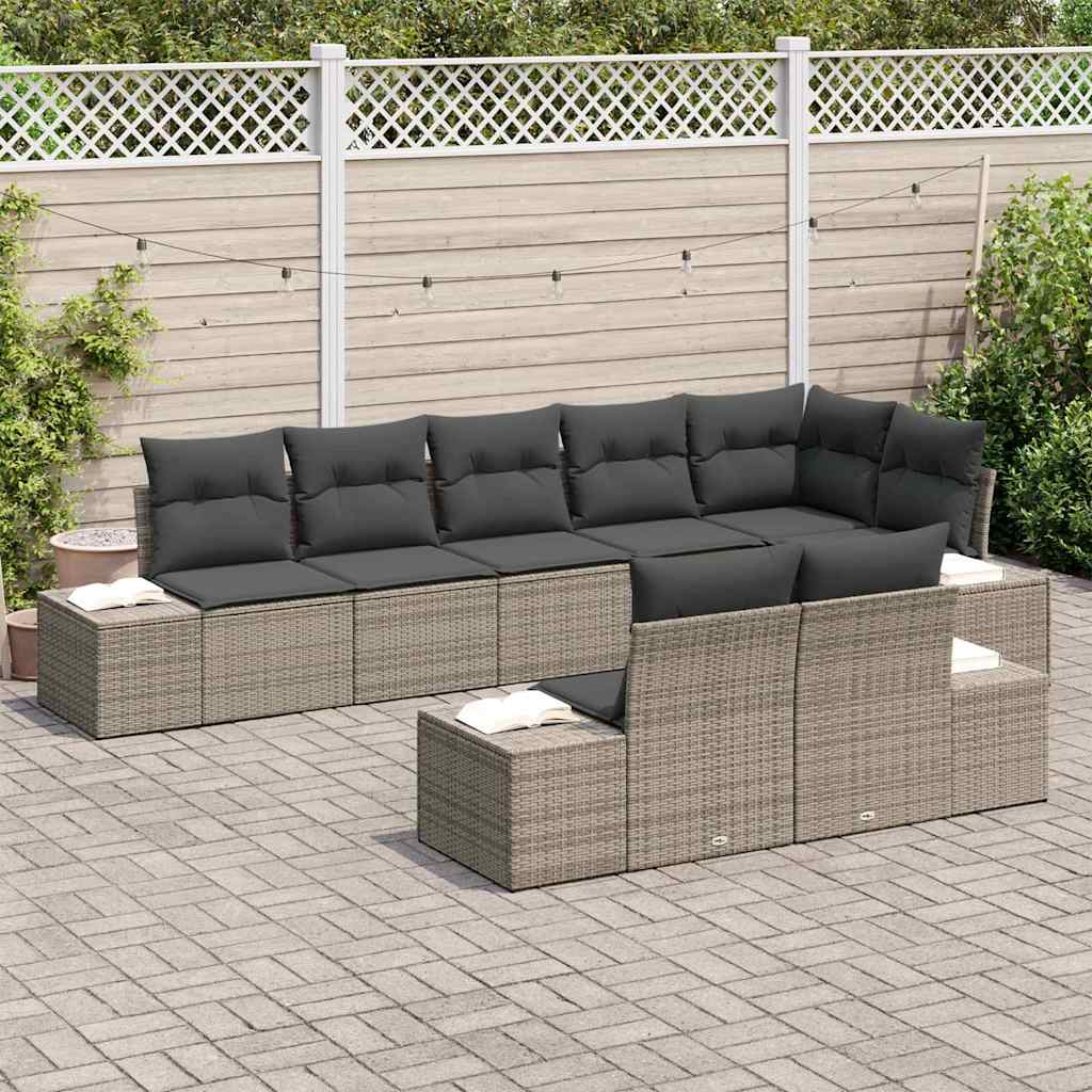 Set Divano da Giardino con cuscino 8 pcs Grigio polyrattan | homemem39
