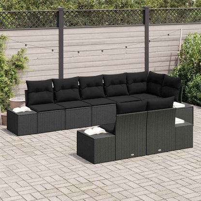 Set Divano da Giardino con cuscino 8 pcs Nero polyrattan | homemem39