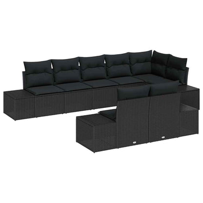 Set Divano da Giardino con cuscino 8 pcs Nero polyrattan | homemem39