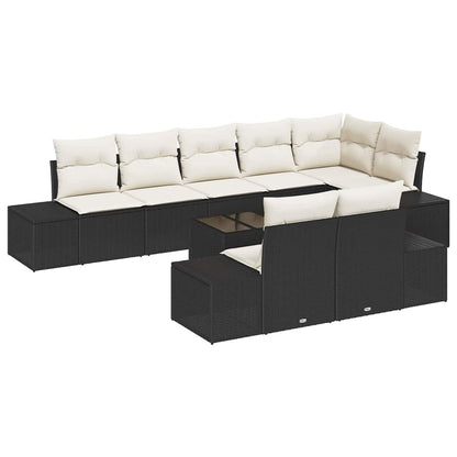 Set Divano da Giardino 9 pcs Nero e Crema polyrattan | homemem39