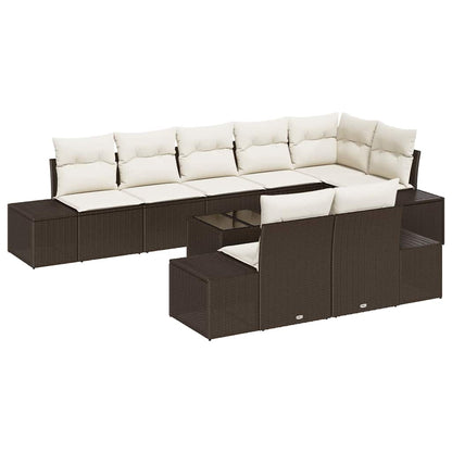 Set Divano da Giardino 9 pcs Marrone e Crema polyrattan | homemem39