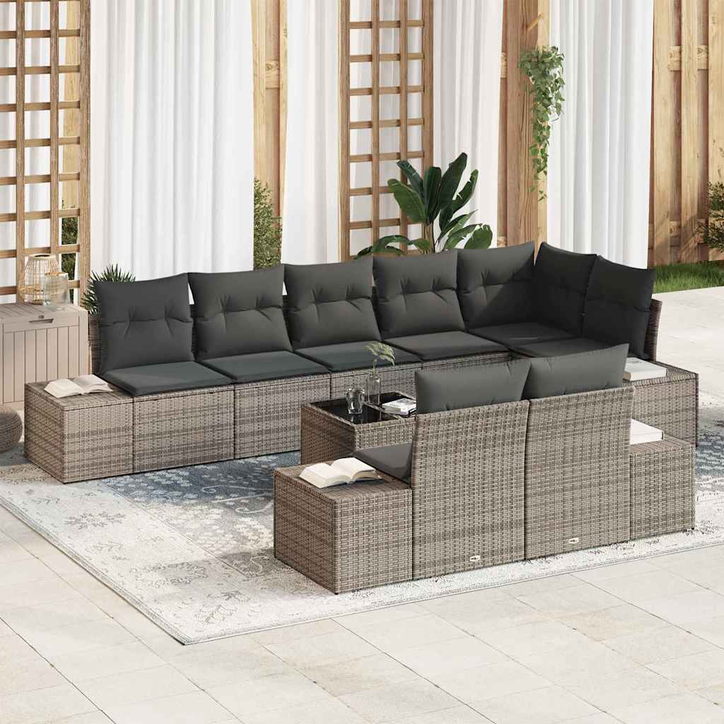 Set Divano da Giardino con cuscino 9 pcs Grigio polyrattan | homemem39