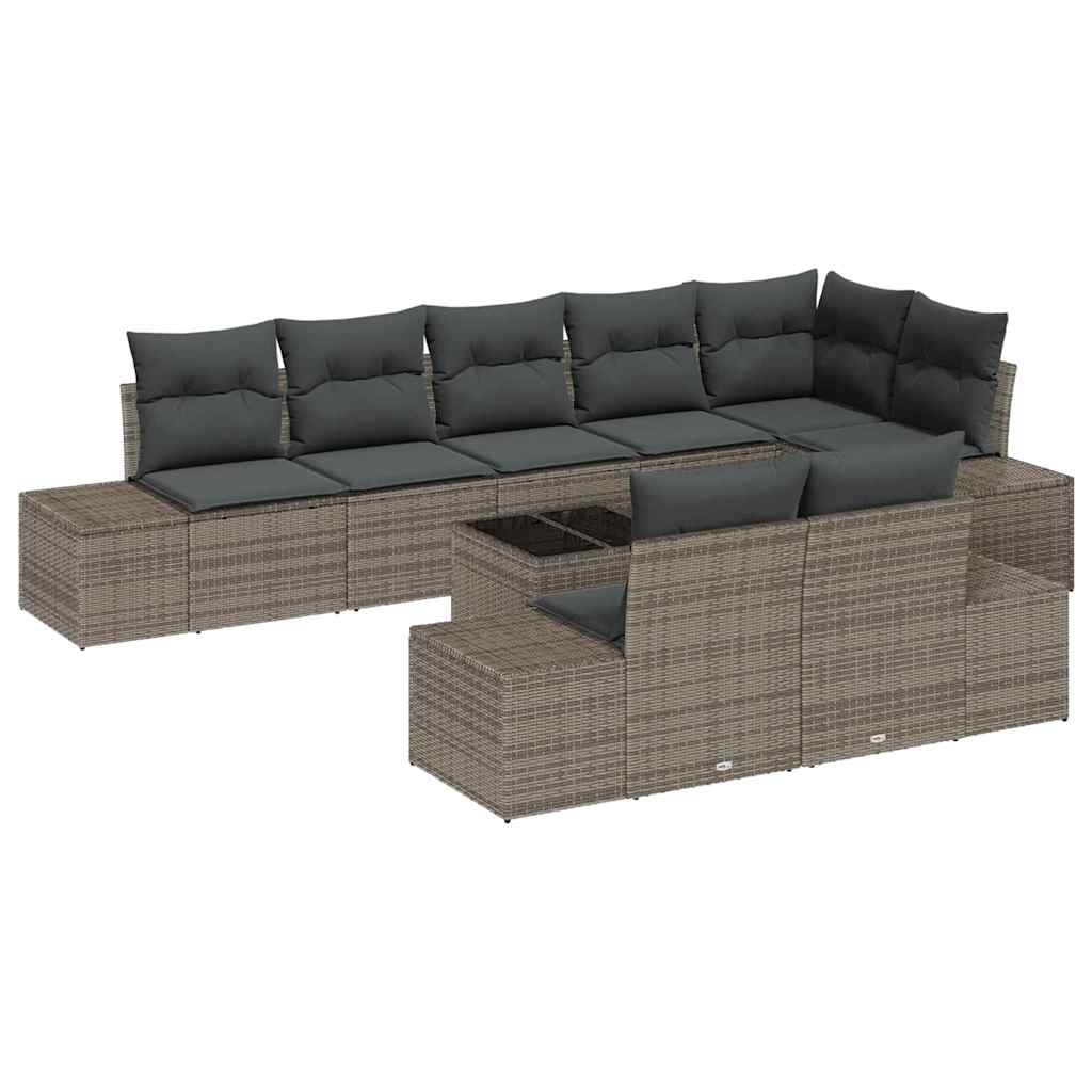 Set Divano da Giardino con cuscino 9 pcs Grigio polyrattan | homemem39