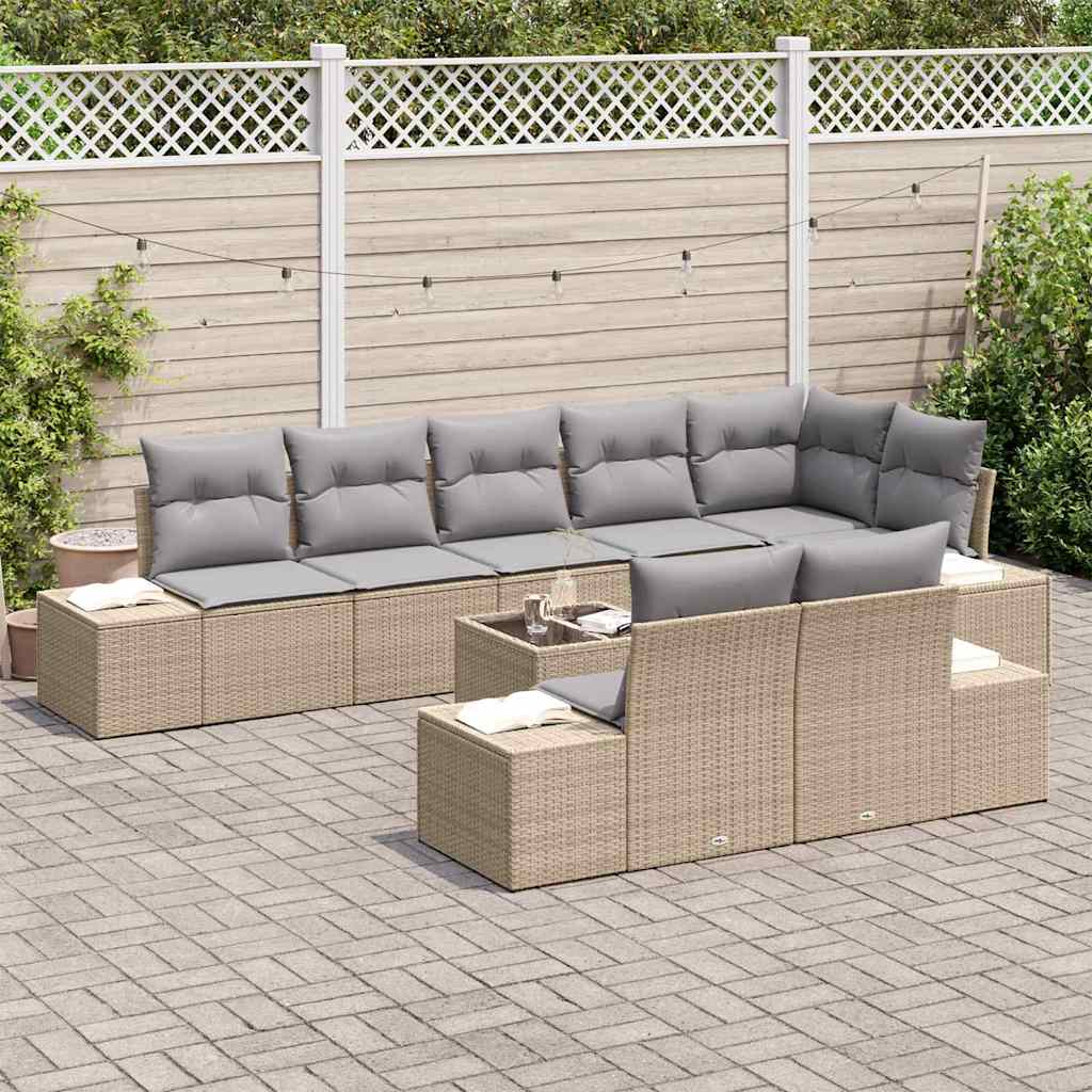 Set Divano da Giardino 9 pcs Beige e grigio polyrattan | homemem39
