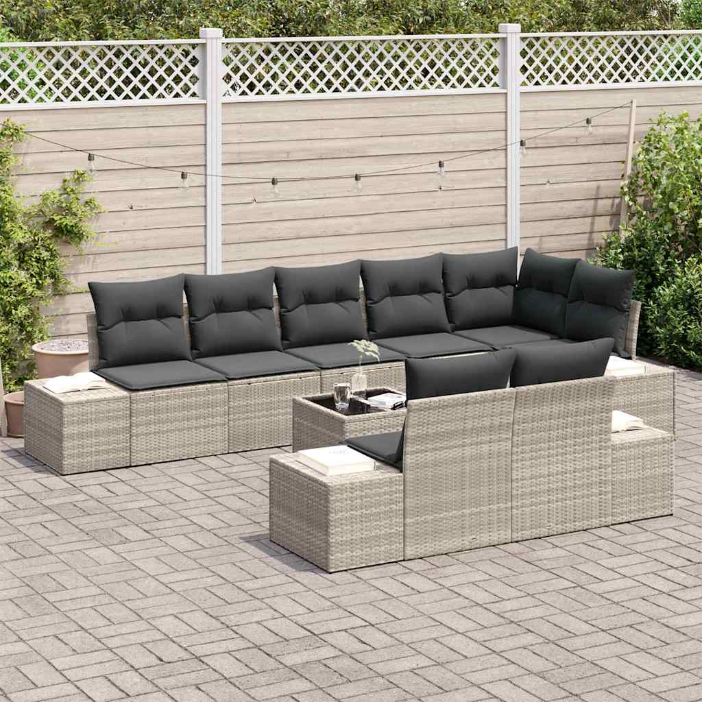 Set Divano da Giardino 9 pcs Grigio chiaro polyrattan | homemem39