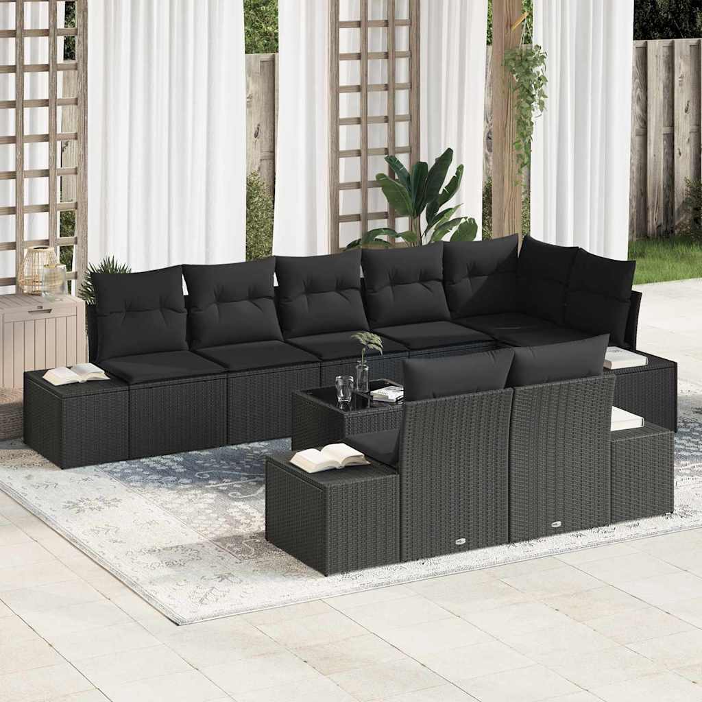 Set Divano da Giardino con cuscino 9 pcs Nero polyrattan | homemem39
