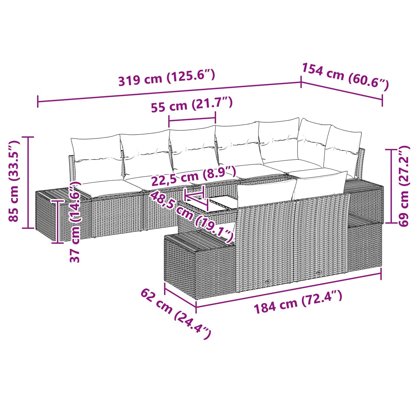 Set Divano da Giardino con cuscino 9 pcs Marrone polyrattan | homemem39