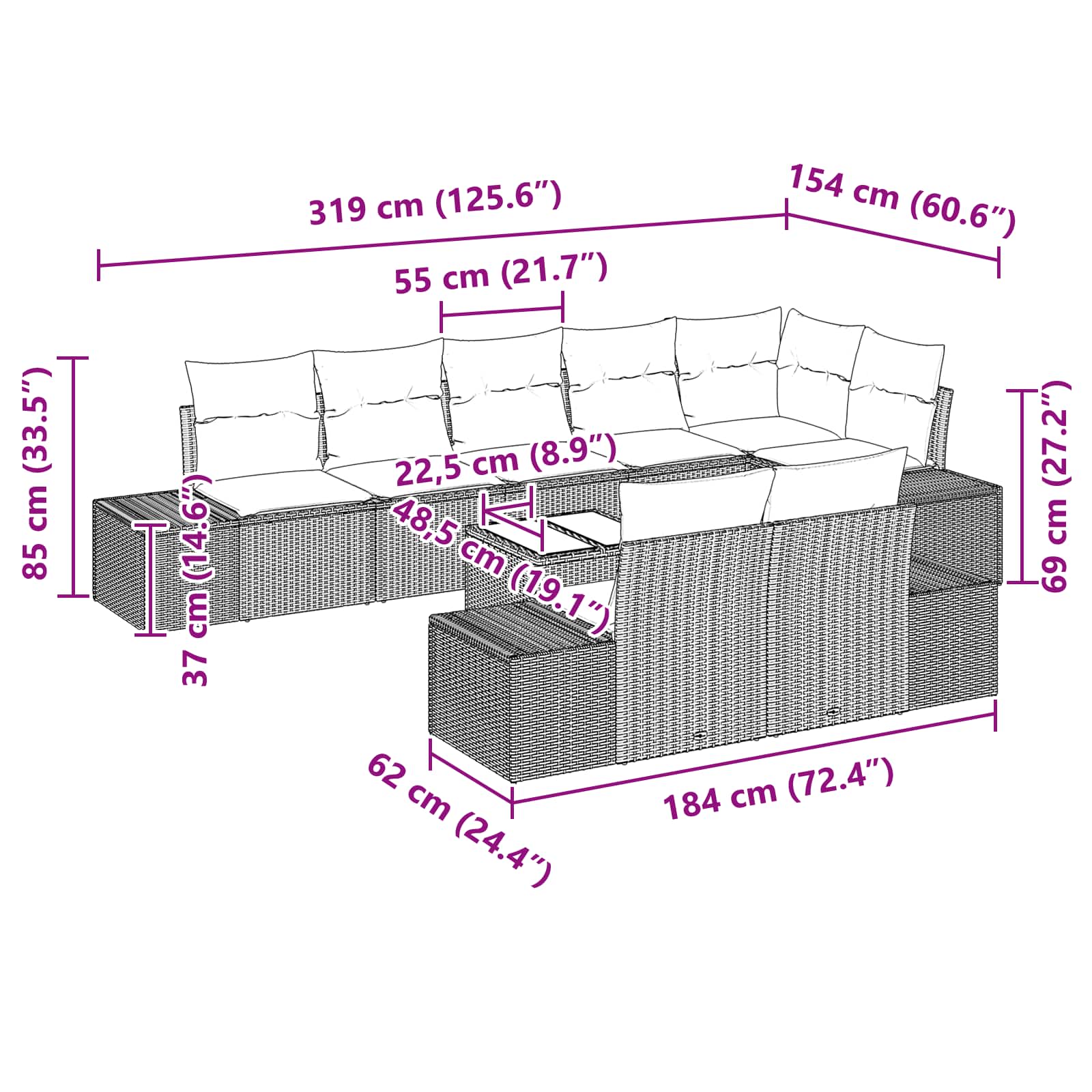 Set Divano da Giardino 9 pz Nero polyrattan | homemem39