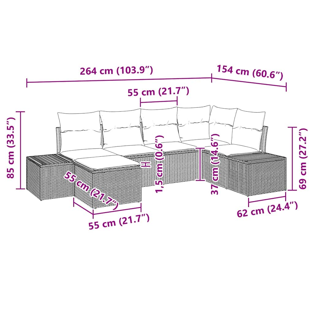 Set Divano da Giardino 6 pz Nero e Crema polyrattan | homemem39