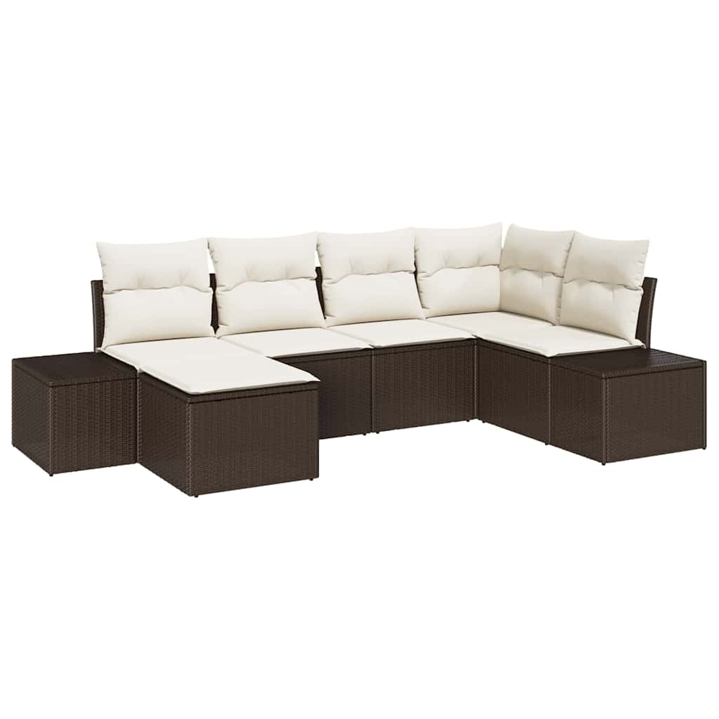 Set Divano da Giardino 6 pcs Marrone e Crema polyrattan | homemem39