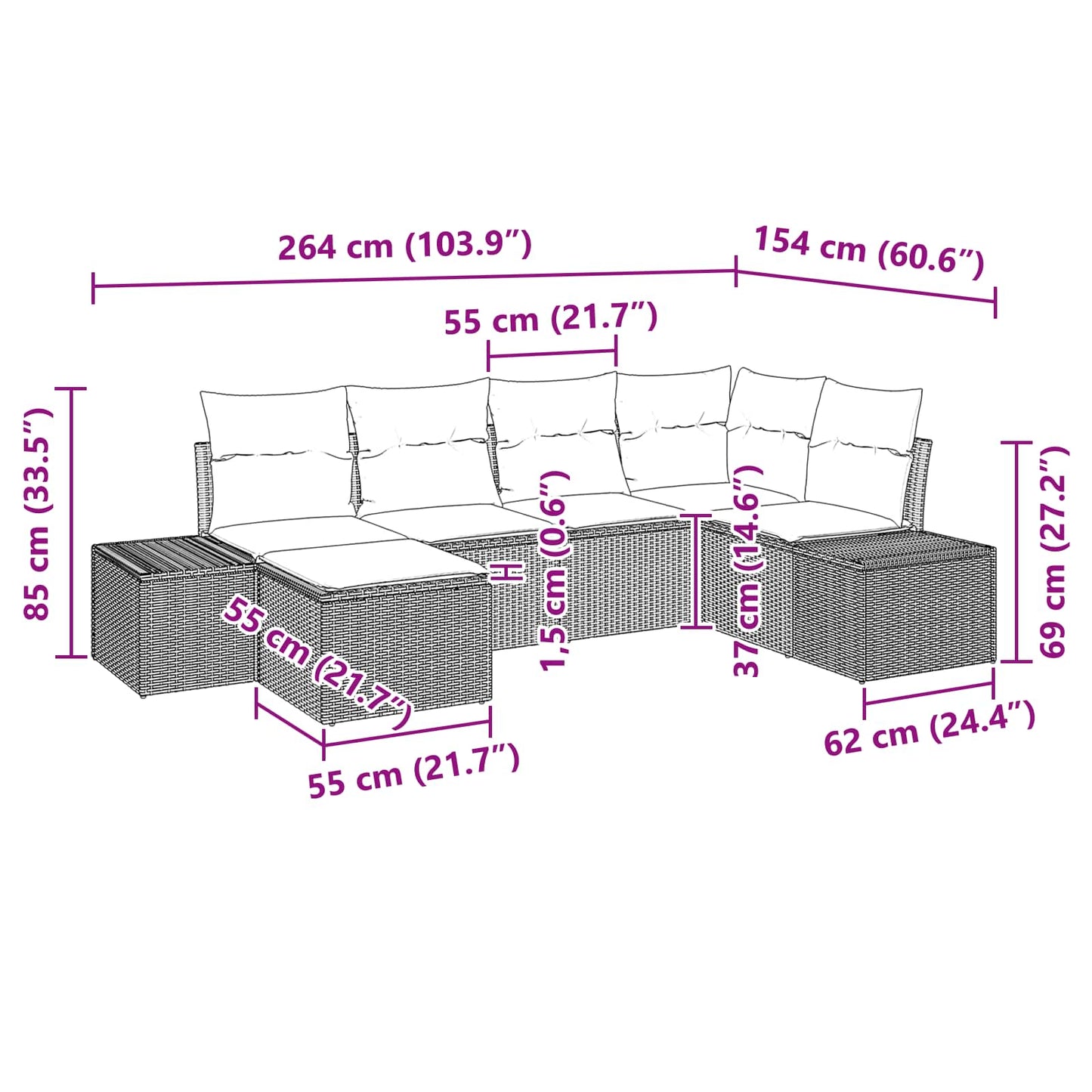 Set Divano da Giardino 6 pz Nero polyrattan | homemem39