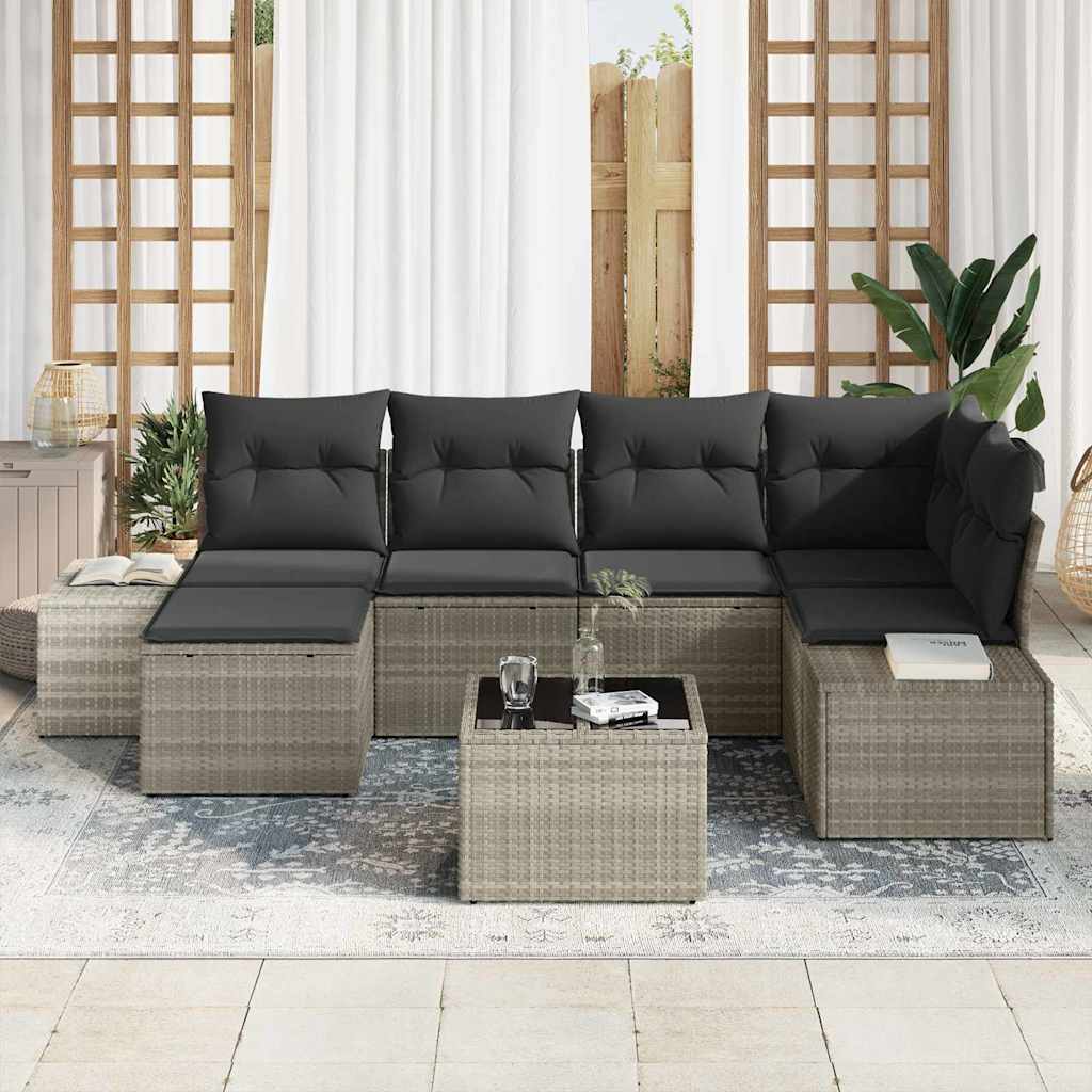 Set Divano da Giardino 7 pcs Grigio chiaro polyrattan | homemem39