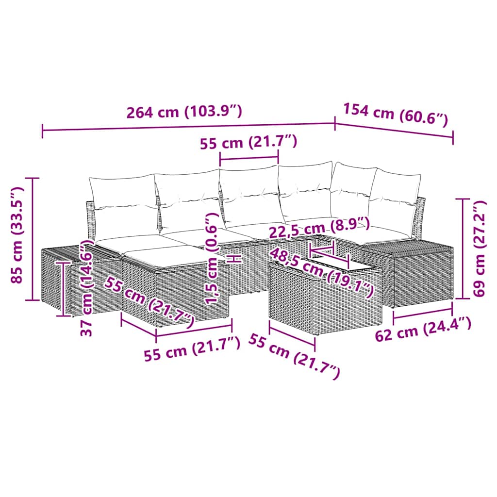 Set Divano da Giardino 7 pcs Grigio chiaro polyrattan | homemem39