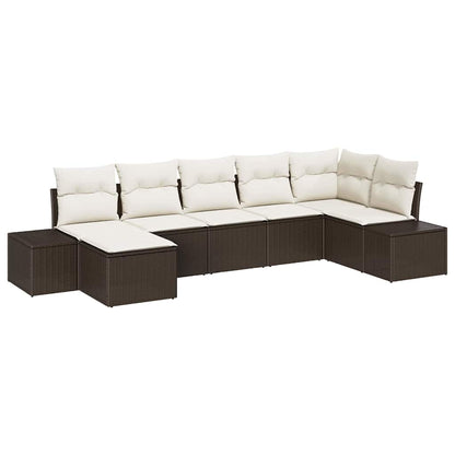 Set Divano da Giardino con cuscino 7 pcs Marrone polyrattan | homemem39