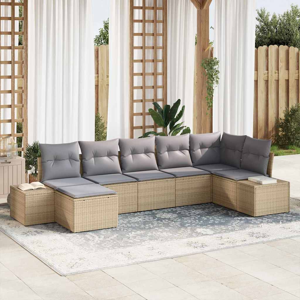 Set Divano da Giardino con cuscino 7 pcs Beige polyrattan | homemem39