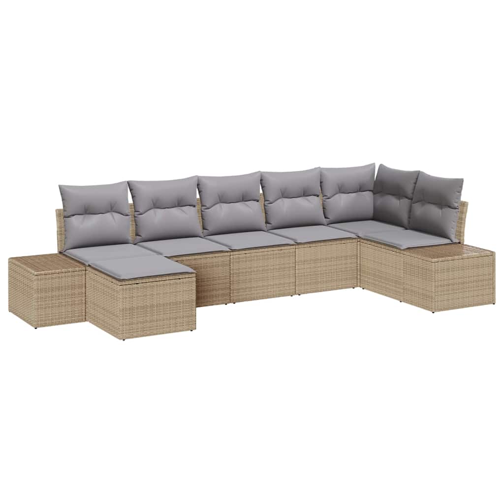 Set Divano da Giardino con cuscino 7 pcs Beige polyrattan | homemem39