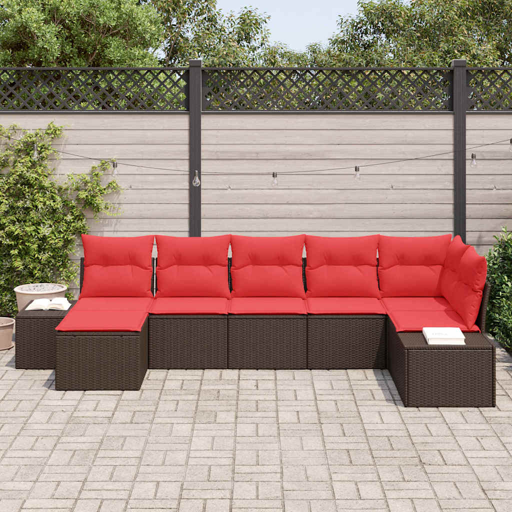 Set Divano da Giardino con cuscino 7 pcs Marrone polyrattan | homemem39