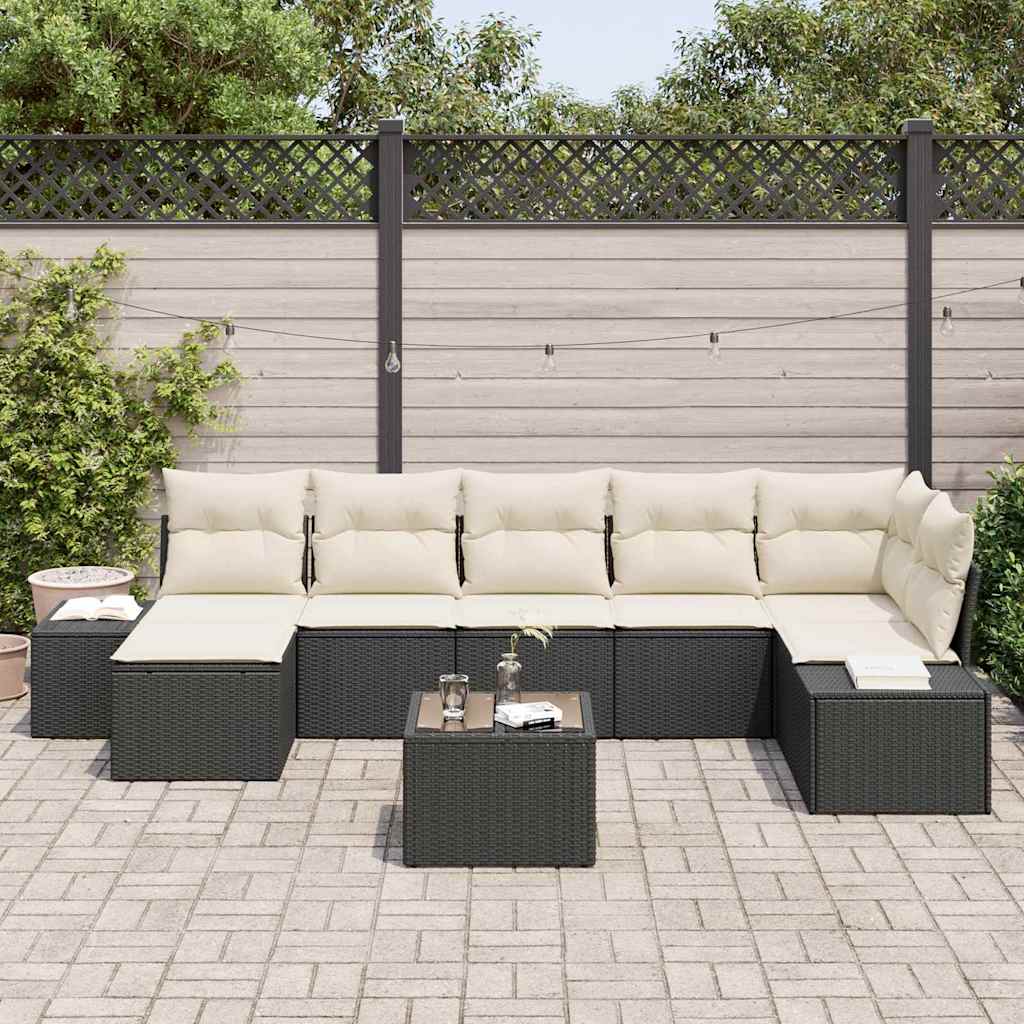 Set Divano da Giardino con cuscino 8 pcs Nero polyrattan | homemem39