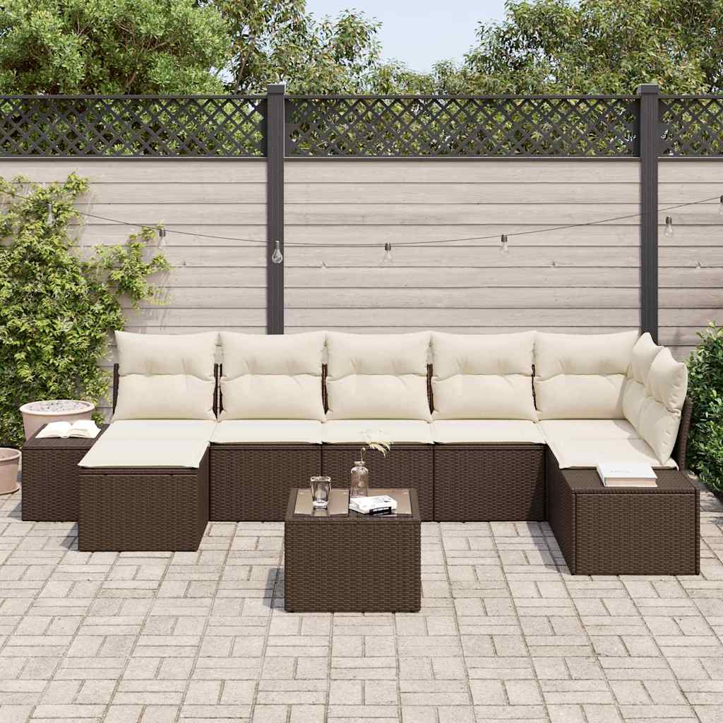 Set Divano da Giardino con cuscino 8 pcs Marrone polyrattan | homemem39