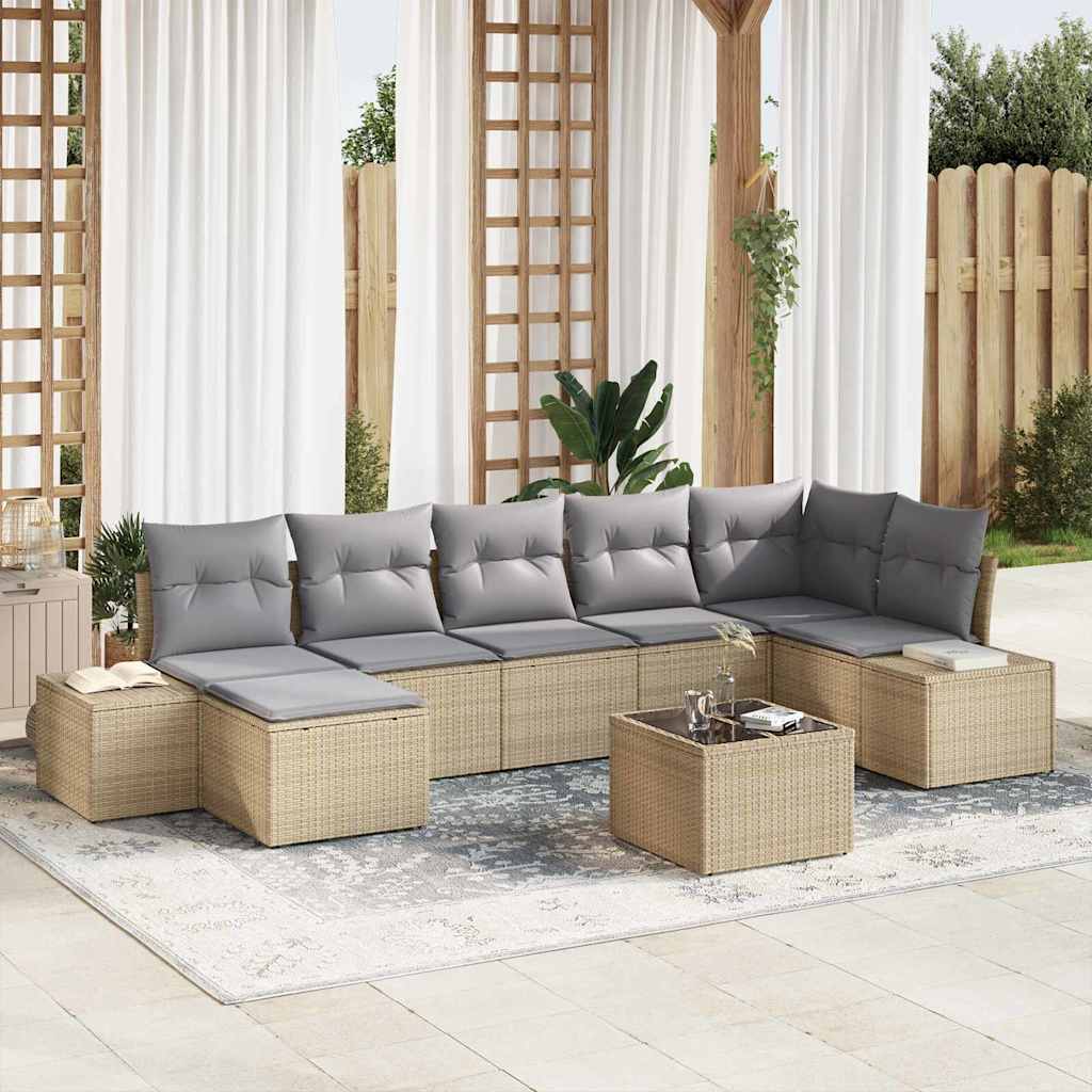 Set Divano da Giardino con cuscino 8 pcs Beige polyrattan | homemem39
