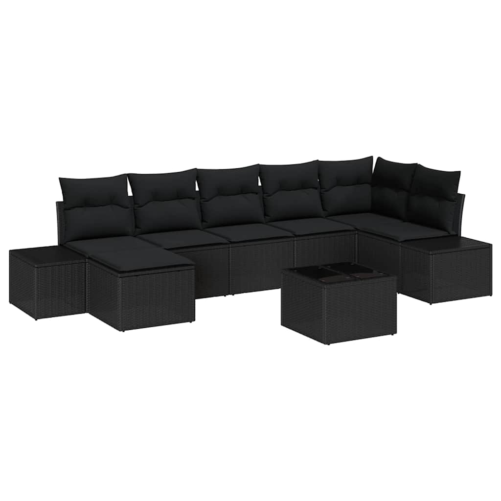 Set Divano da Giardino con cuscino 8 pcs Nero polyrattan | homemem39