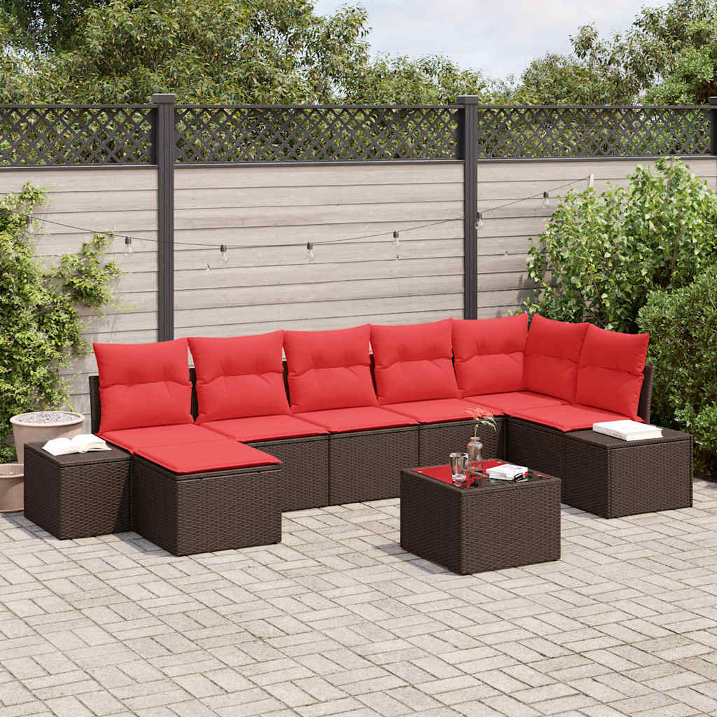 Set Divano da Giardino con cuscino 8 pcs Marrone polyrattan | homemem39