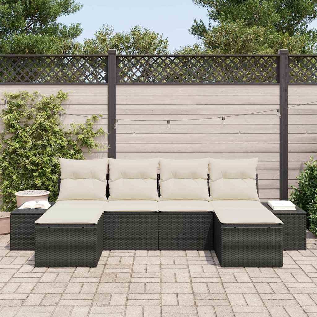 Set Divano da Giardino con cuscino 6 pcs Nero polyrattan | homemem39