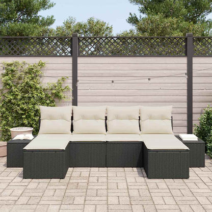 Set Divano da Giardino con cuscino 6 pcs Nero polyrattan | homemem39