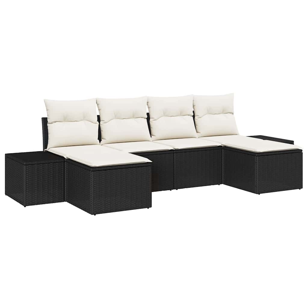 Set Divano da Giardino con cuscino 6 pcs Nero polyrattan | homemem39
