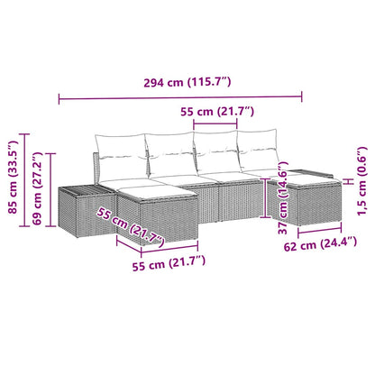 Set Divano da Giardino con cuscino 6 pcs Nero polyrattan | homemem39