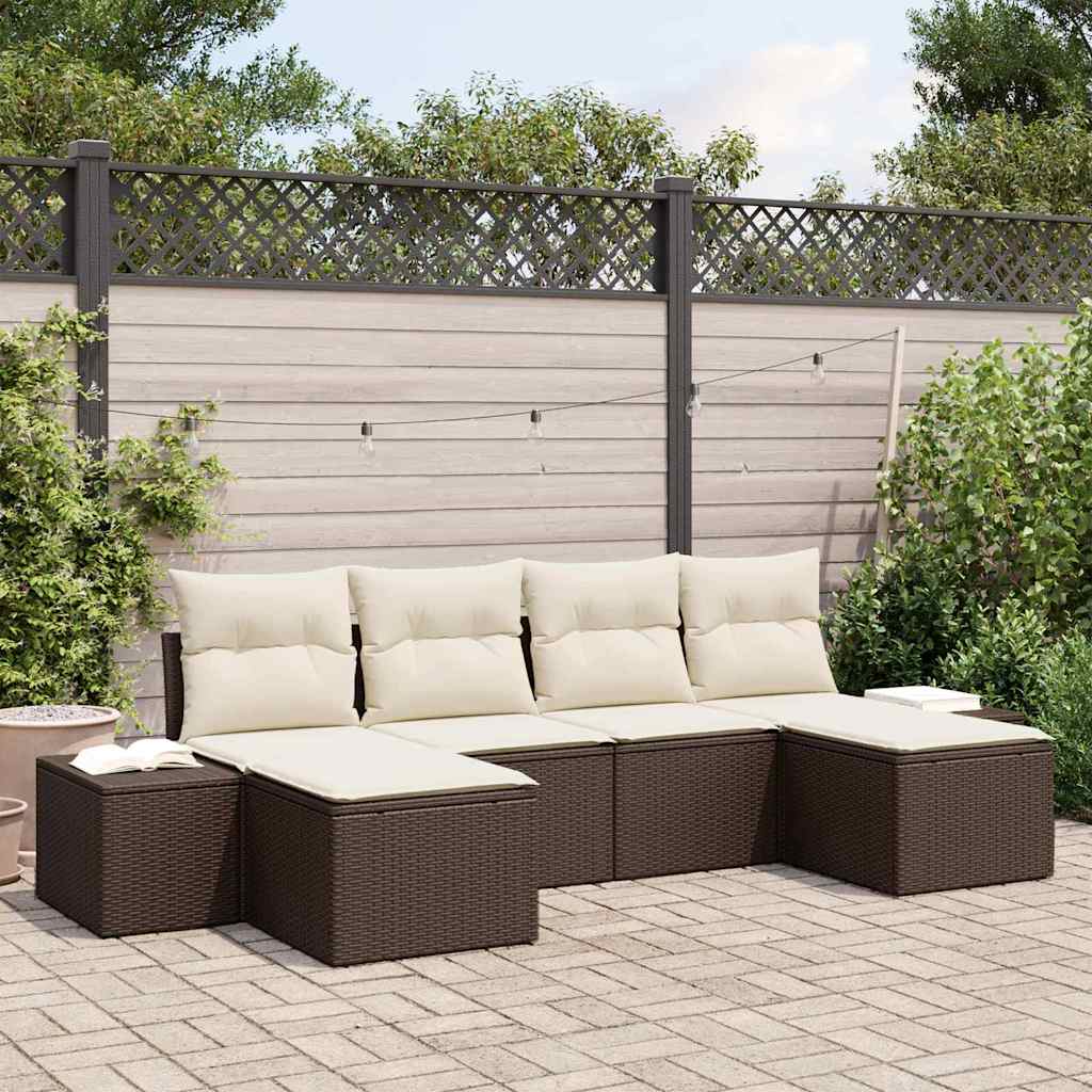 Set Divano da Giardino con cuscino 6 pcs Marrone polyrattan | homemem39