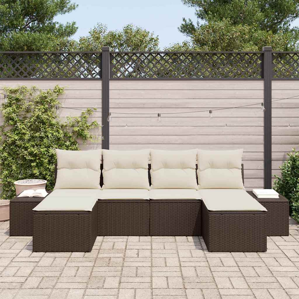 Set Divano da Giardino con cuscino 6 pcs Marrone polyrattan | homemem39