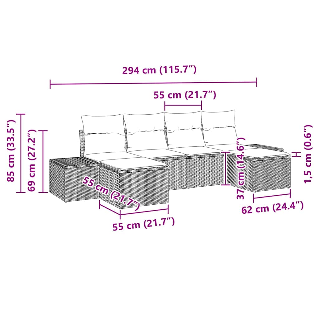 Set Divano da Giardino con cuscino 6 pcs Marrone polyrattan | homemem39