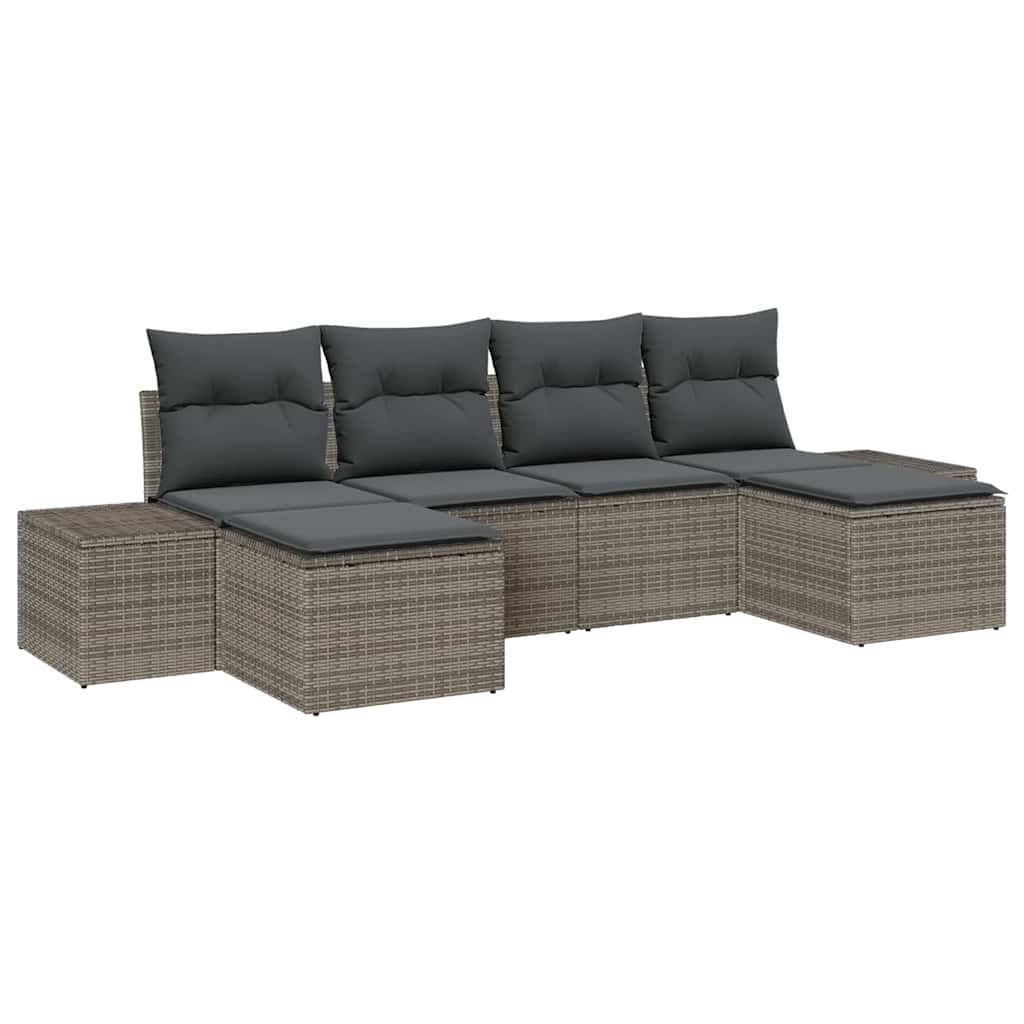 Set Divano da Giardino con cuscino 6 pcs Grigio polyrattan | homemem39