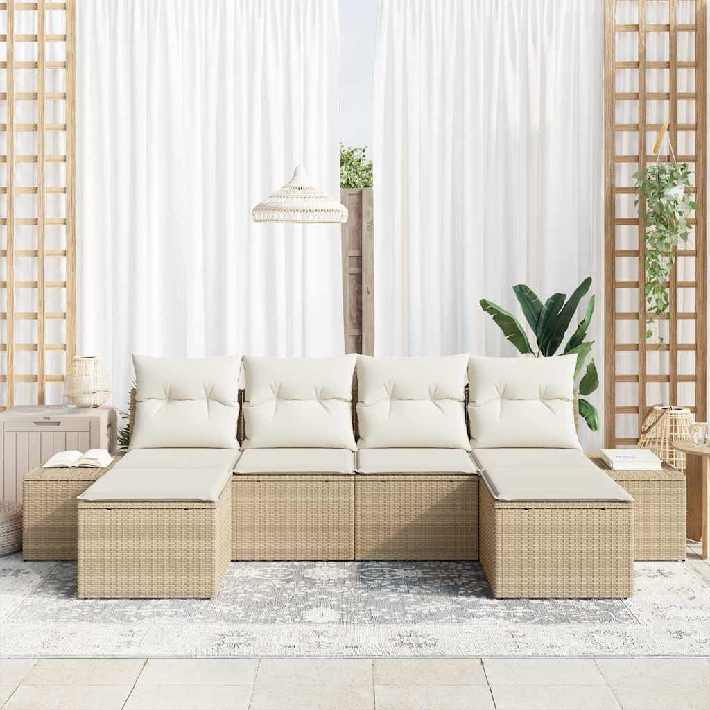 Set Divano da Giardino con cuscino 6 pcs Beige polyrattan
