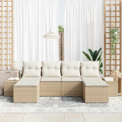 Set Divano da Giardino con cuscino 6 pcs Beige polyrattan