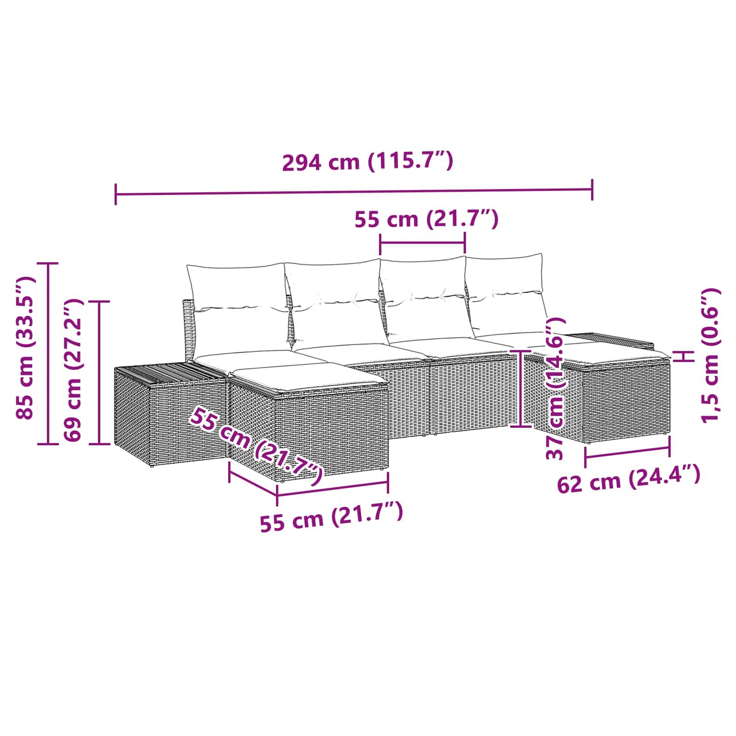 Set Divano da Giardino con cuscino 6 pcs Marrone polyrattan | homemem39