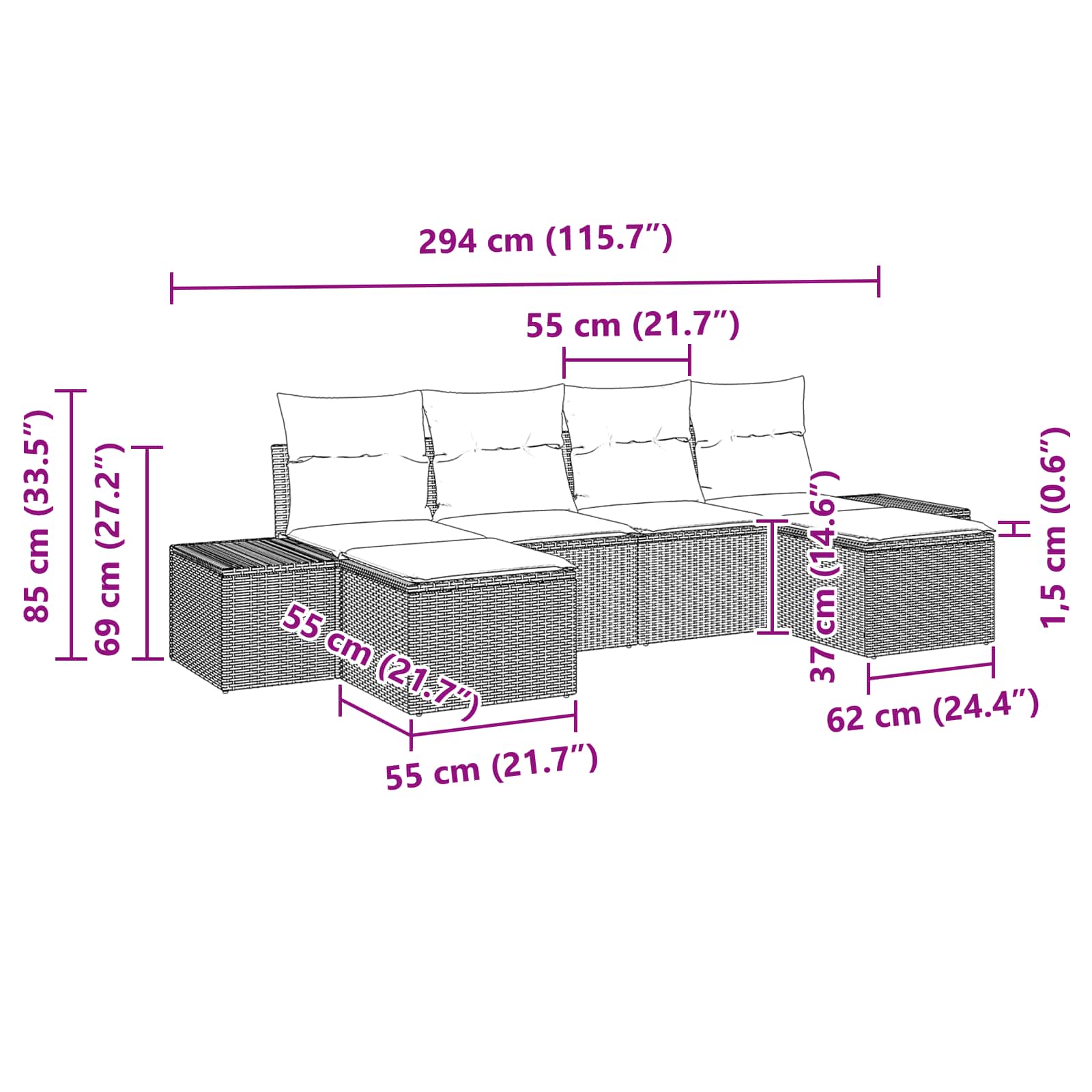 Set Divano da Giardino con cuscino 6 pcs Marrone polyrattan | homemem39